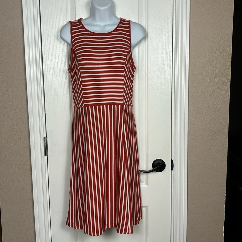 Banana Republic Women's Sleeveless Striped Jewel Neck Midi Summer Dress Size 8